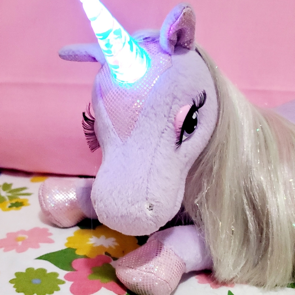 SOLD Mattel Barbie Swan Lake Lila glitter sparkle purple talking unicorn plush